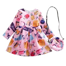 一件代发春季欧美风连衣裙女童香水印花公主裙送包包两件套WL172
