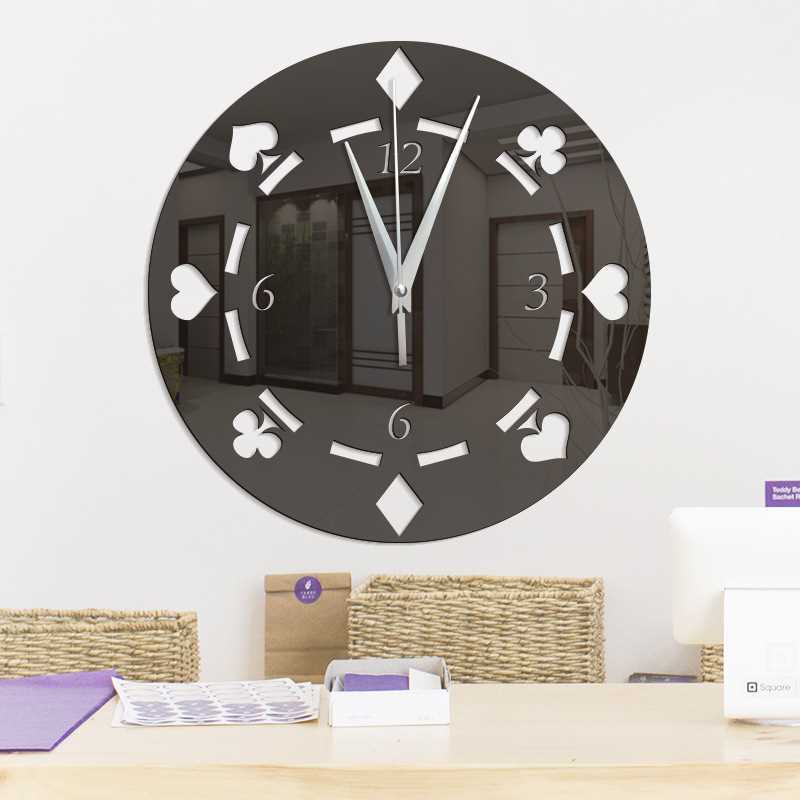 高品质创意圆盘扑克数字挂钟亚克力镜面时钟客厅装饰镜面贴 zb077