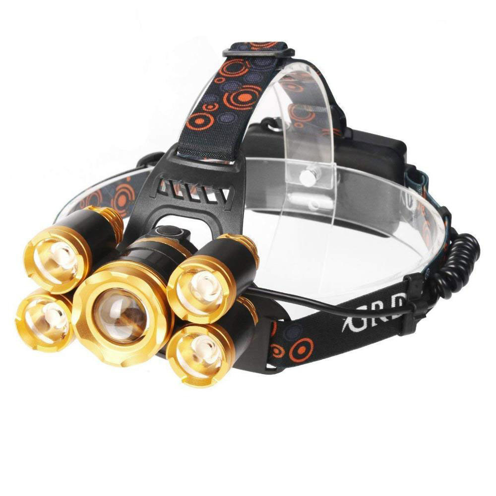 5灯珠头灯t6 4r2飞机头灯超强光 usb充电头灯18650锂电池挖矿装修