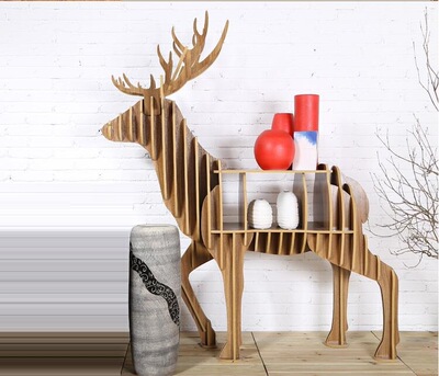 创意实木置物架鹿书架木质家装饰品边几玄关桌动物造型客厅摆件架