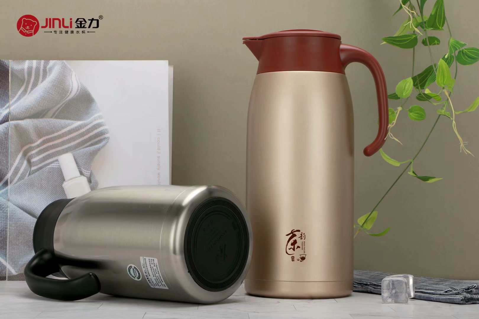 金力不锈钢真空保温壶双层暖水瓶欧式咖啡壶家用热水壶瓶2l冷水壶