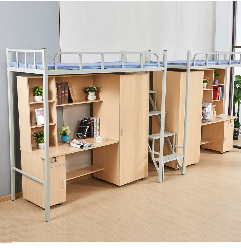 定制公寓床带柜子学生员工宿舍上床下柜连体成人床简约组合铁艺床