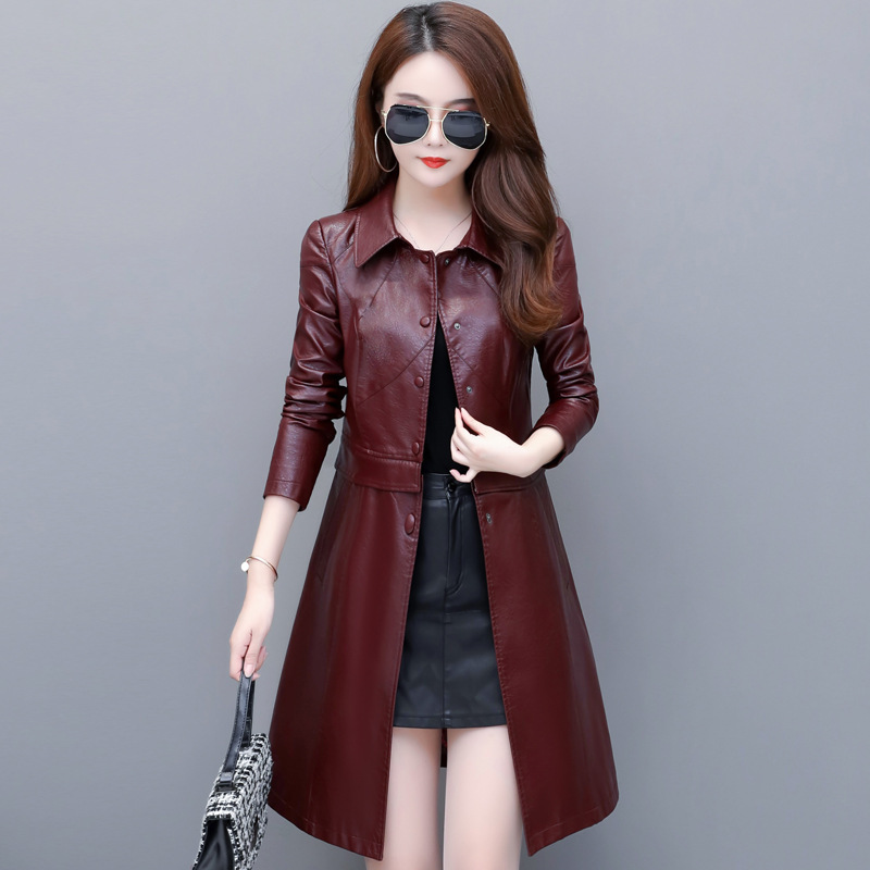 2020秋冬新款海宁正品皮衣女中长款过膝韩版气质修身皮风衣外套潮