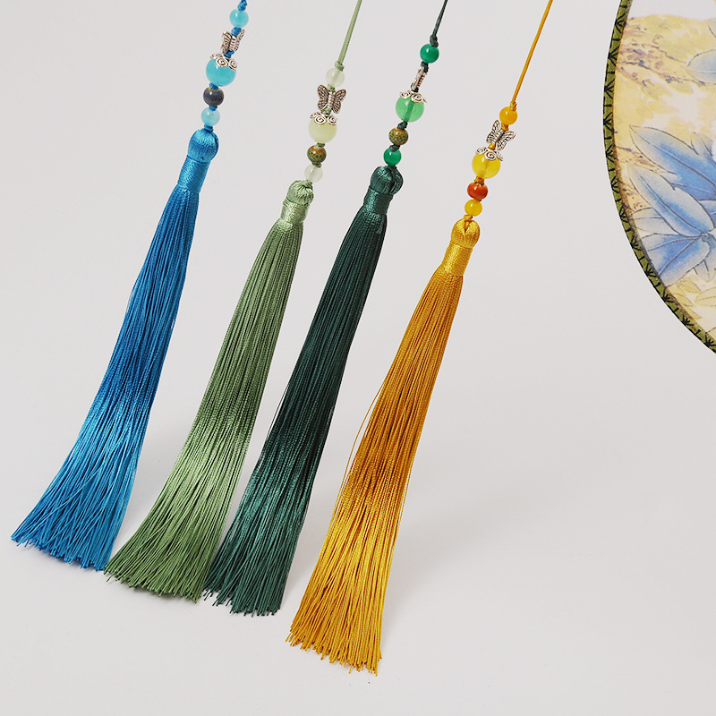 新款刺绣团扇吊穗涤纶冰丝蝴蝶扇子流苏穗手工编织古装汉服装饰坠