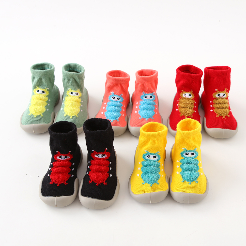 caterpillar baby ankle sock baby toddler rubber soled shoes children non-slip warm ankle sock labeling processing