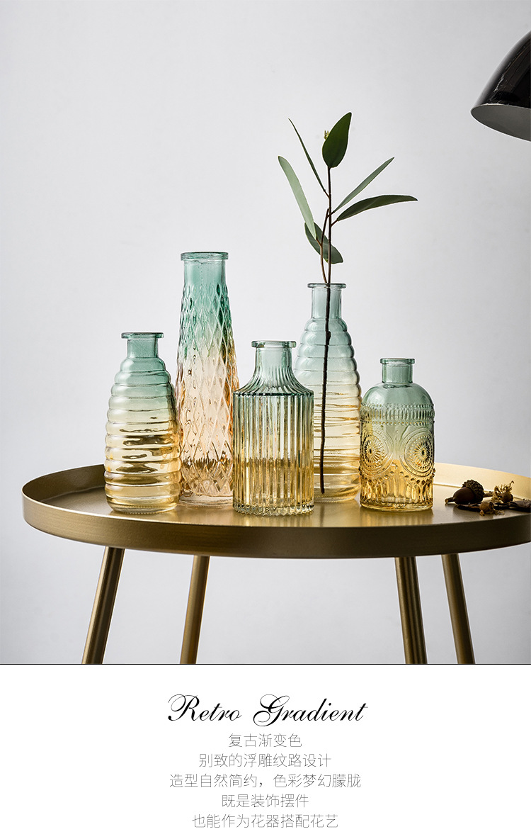 北欧现代简约浮雕玻璃花瓶摆件咖啡店西餐厅桌上个性装饰品摆设品