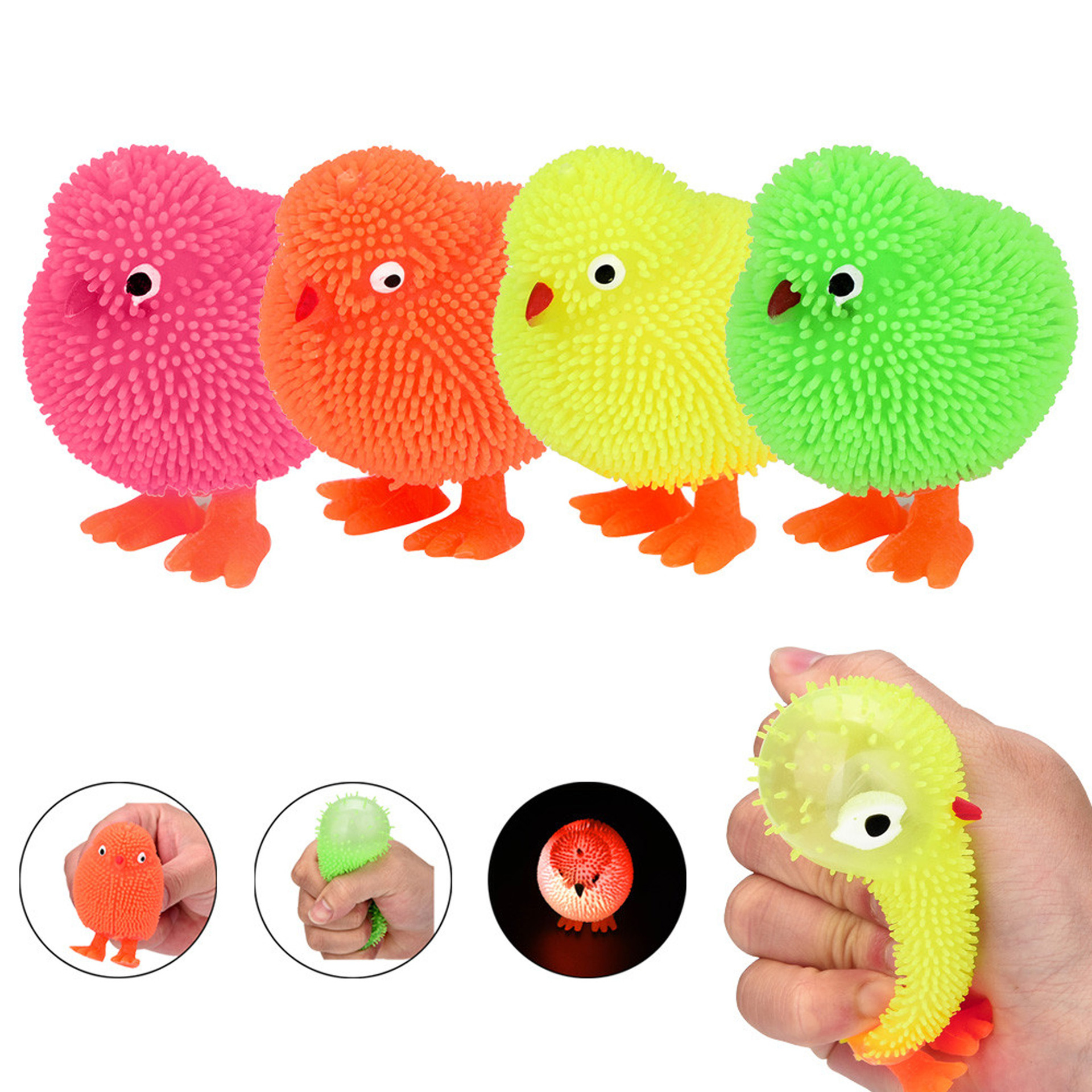 速卖通热卖发光毛毛球tpr软胶发光小黄鸡发光减压玩具