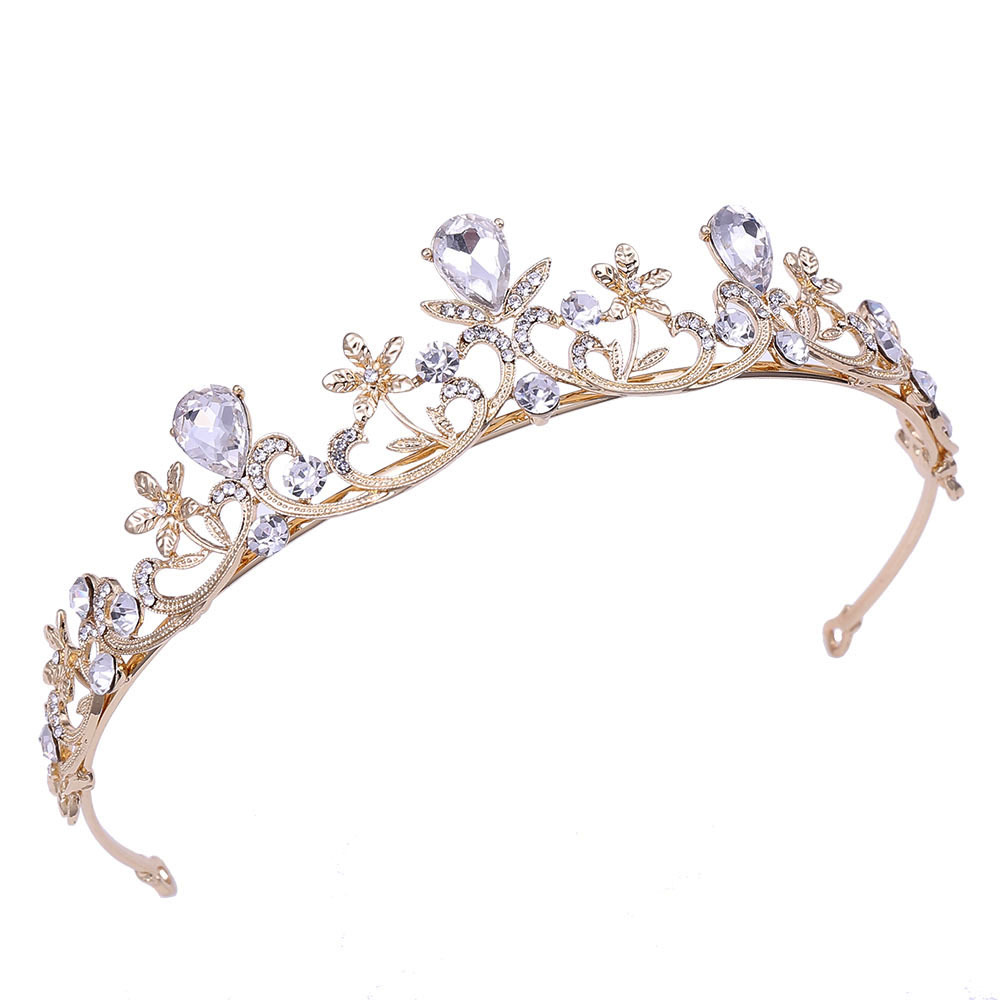 g205新款韩式儿童头饰简约叶子镶水钻新娘小皇冠发箍生日配饰