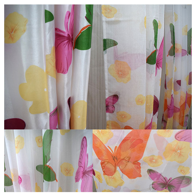 2021秋季新款印花大蝴蝶成品窗帘烂花窗纱纱帘工程亚马逊跨境批发