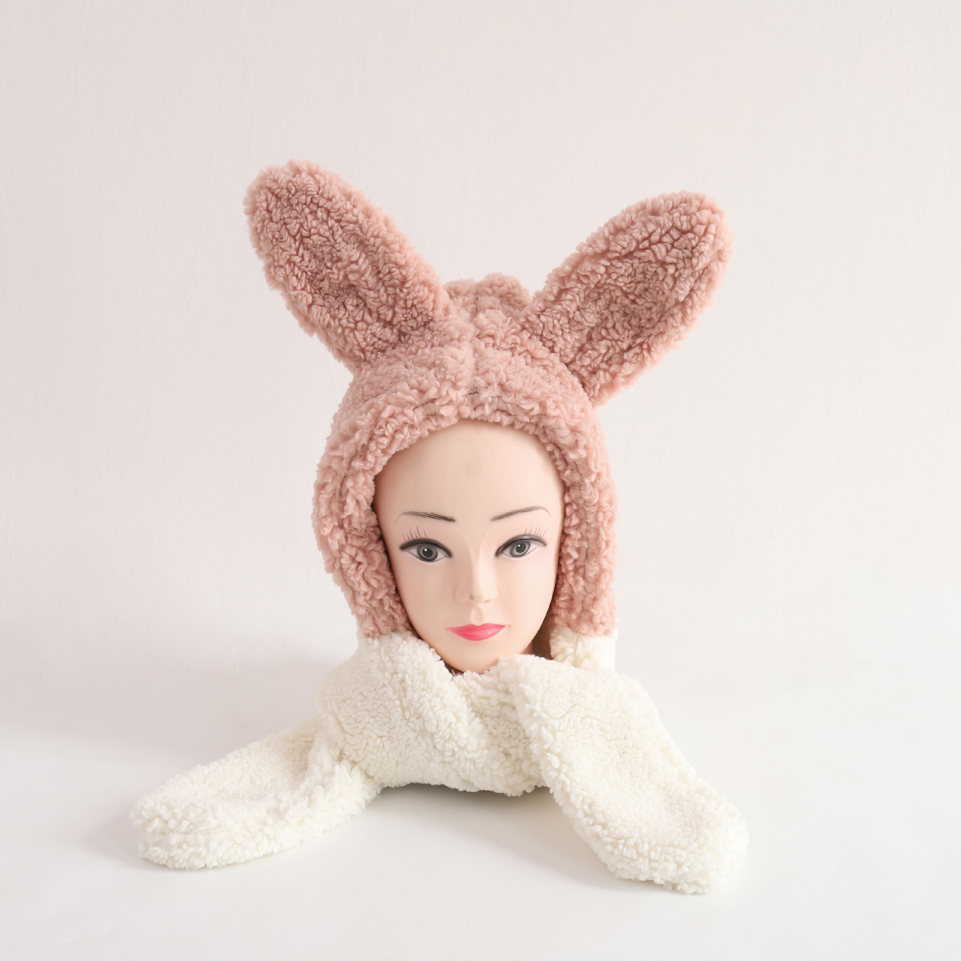 19秋冬新品韩版儿童立体兔子帽子围巾两件套宝宝保暖毛绒围巾套装