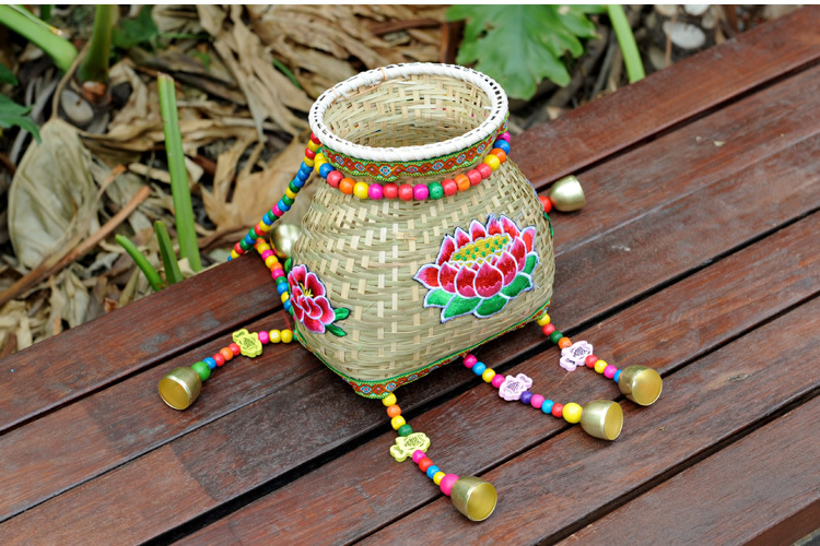 民族风竹编鱼篓装饰手工小背篓插花篓儿童摄影布置舞蹈道具用品