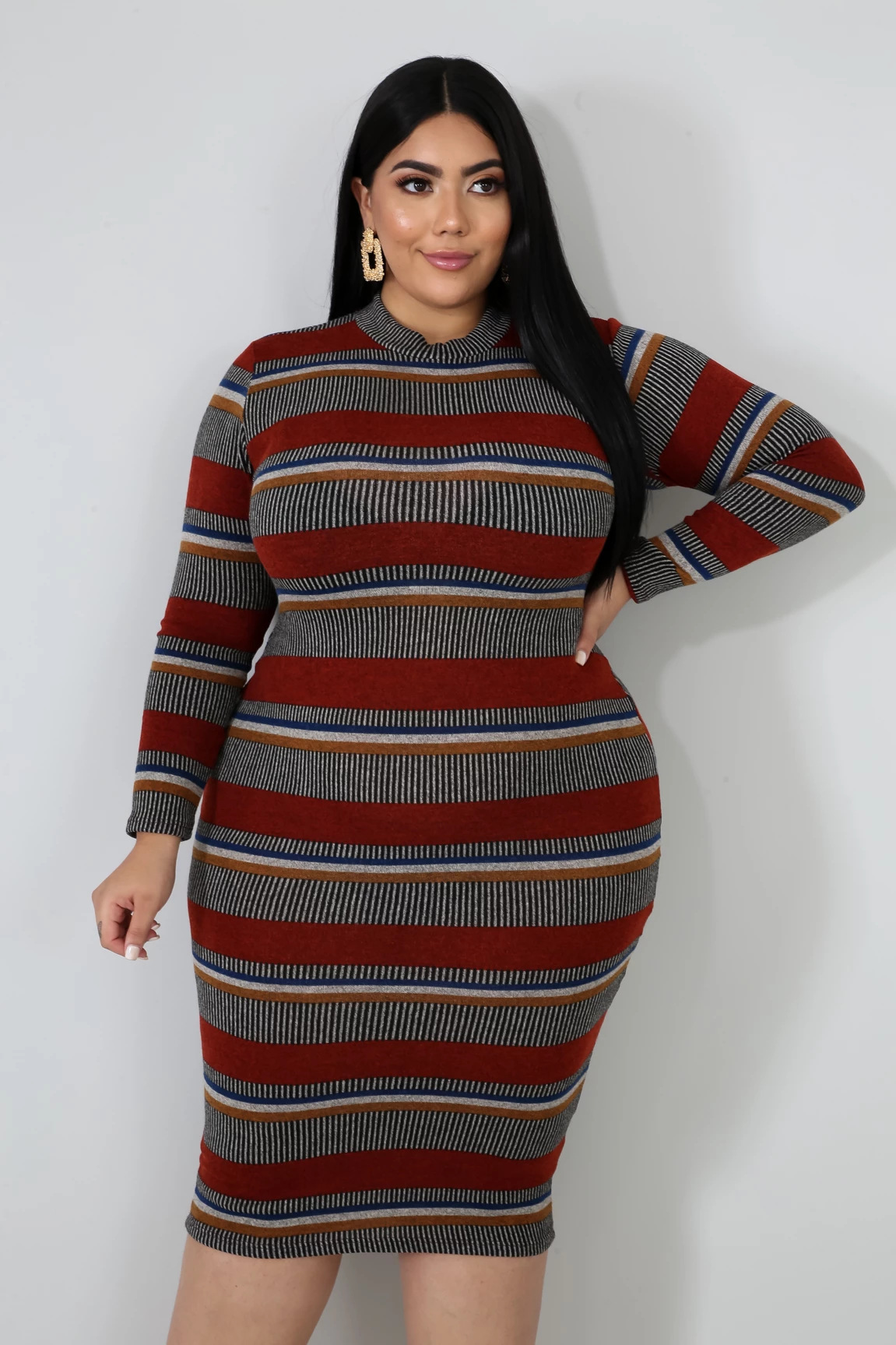 aj4081 欧美5xl肥婆胖女人加大码女装坑条条纹印花正反两穿连衣裙