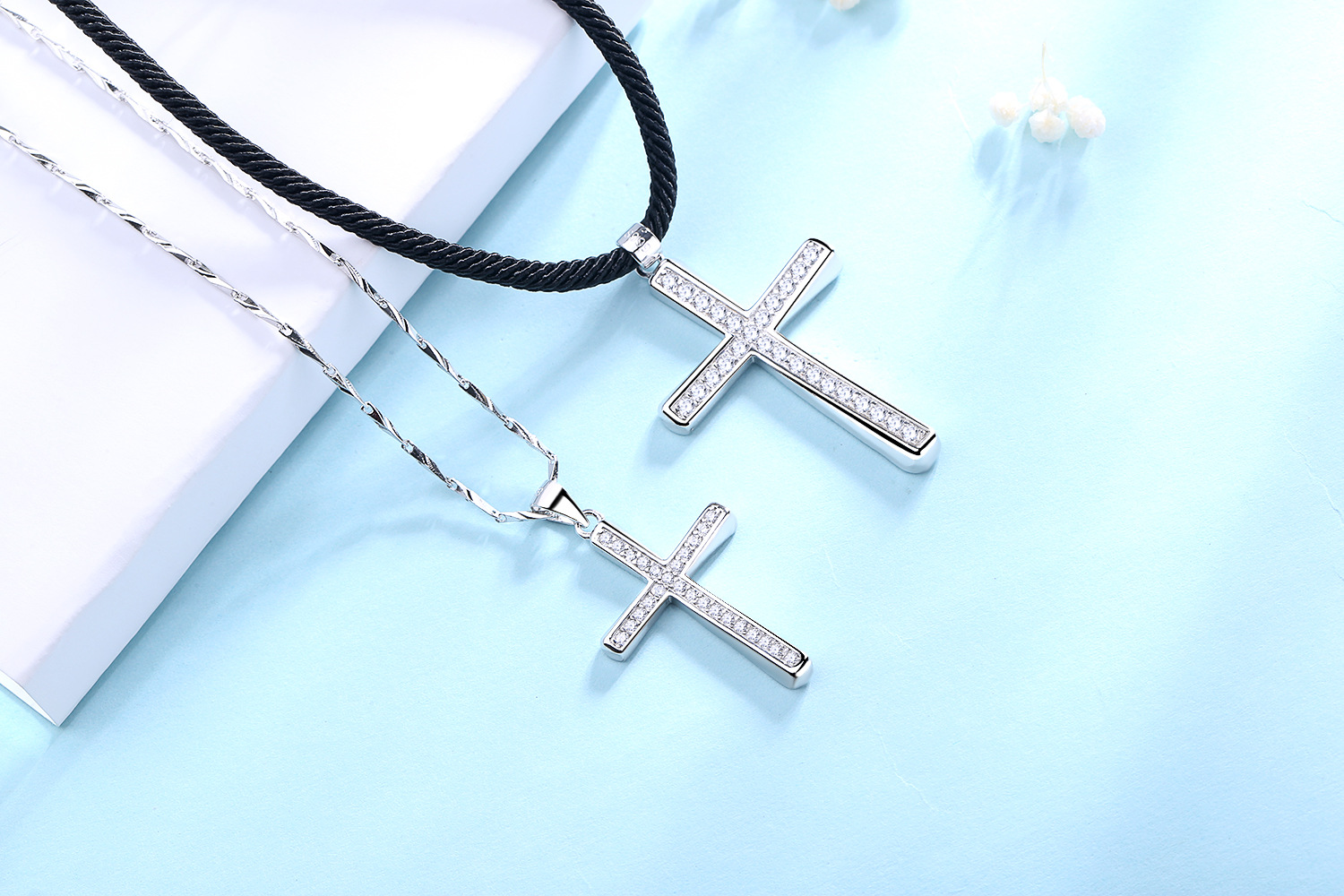 999纯银十字架吊坠男女情侣项链一对学生简约锁骨链情人节礼物