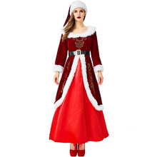 出口亚马逊圣诞平安夜圣诞节服装酒红色长款圣诞皇后演出服亲子装