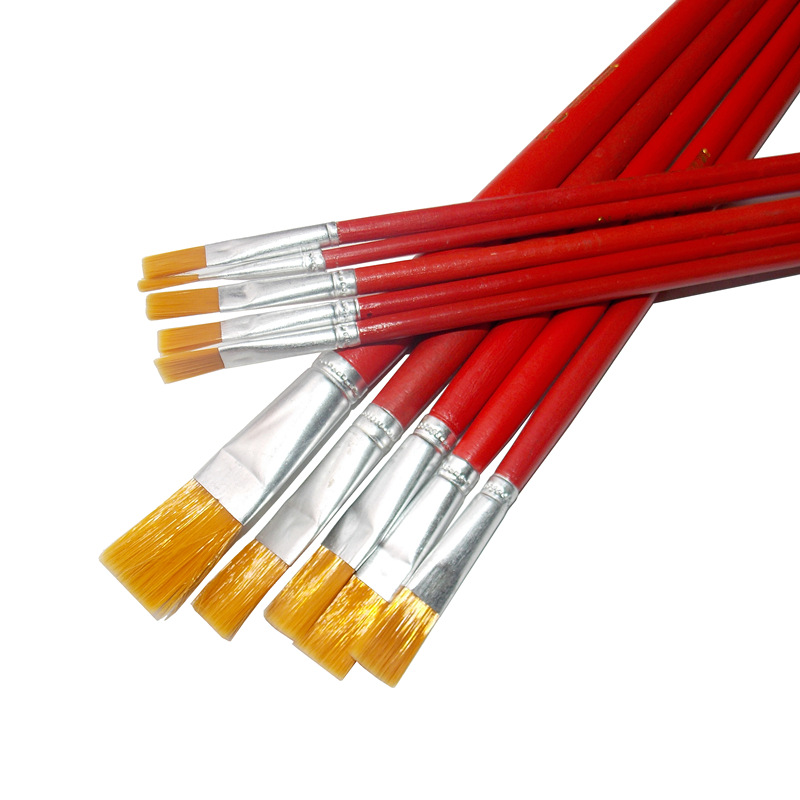 尼龙毛刷 油画笔刷水粉笔水彩平头毛笔 油漆胶水排刷笔刷红柄毛刷