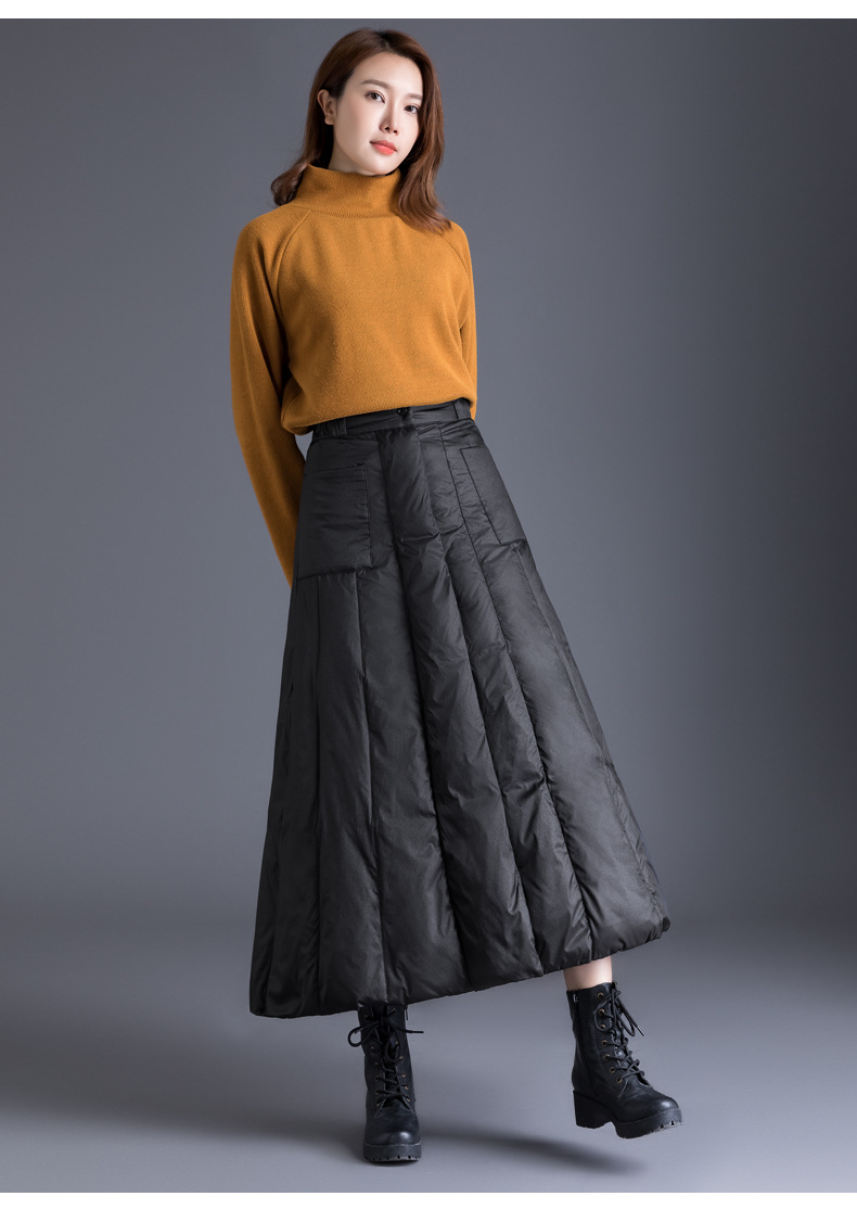 2019冬季新款羽绒裙高腰中长裙鸭绒a字裙保暖加厚修身显瘦一片式