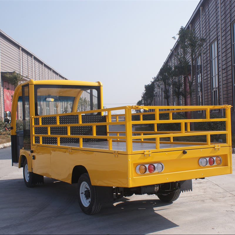 定制电动货车 黄色工程平板货车 场内物资转运车带格栅围栏