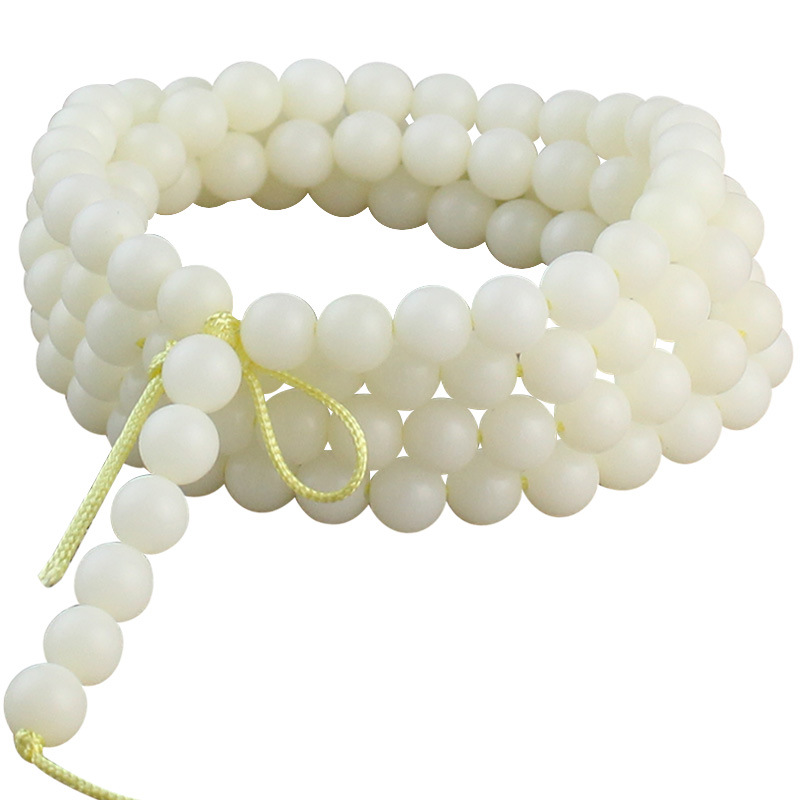 Factory Wholesale White Jade Bodhi 108 PCs Buddha Beads Rosary White Corypha Umbraculifea Raw Seed Bracelet Couple's Bracelet Jewelry