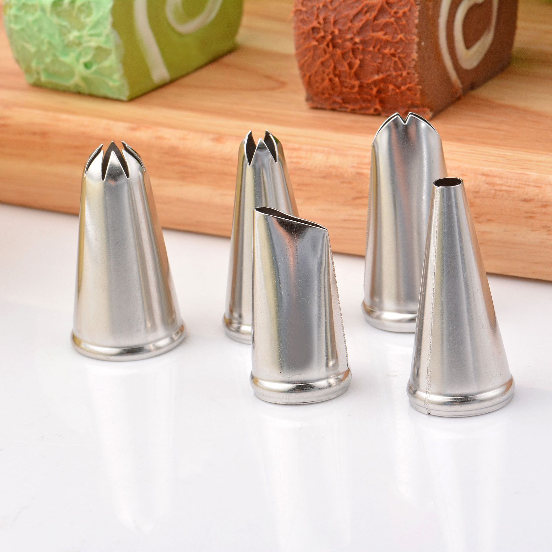 不锈钢 6头裱花嘴 韩式蛋糕裱花嘴奶油曲奇花嘴插卡套装 烘焙工具