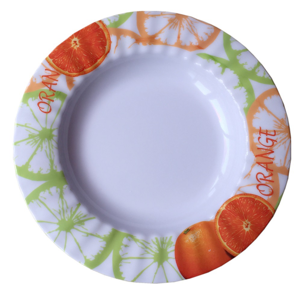 密胺贴花边盘 优质美耐皿厨房餐具 厂家批发 定制热卖 过食品级