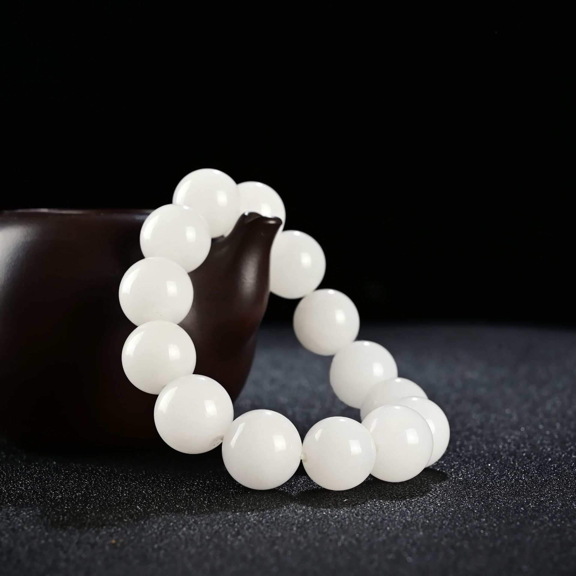 天然新疆金丝玉羊脂白玉手链大男女款圆珠子手串散珠金丝玉手链