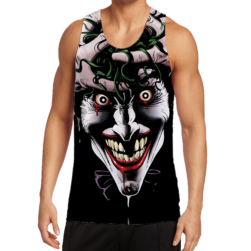 外贸男式背面 dc漫画小丑 3d印花运动背心wish ebay 速卖通