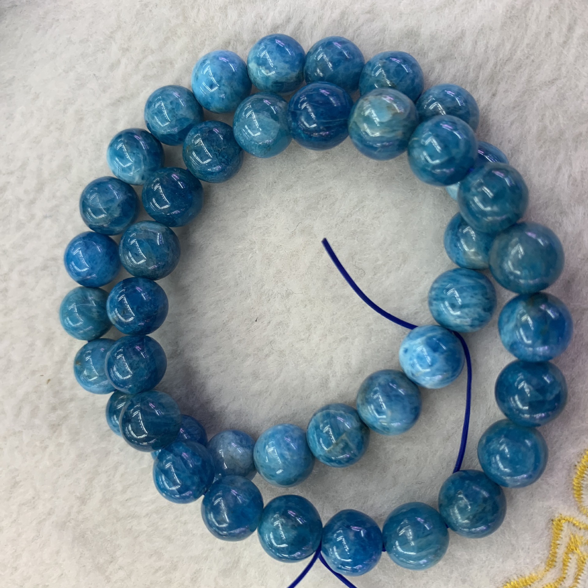 天然蓝磷灰石单圈手串 9-14mm圆珠 海底深蓝水晶批发