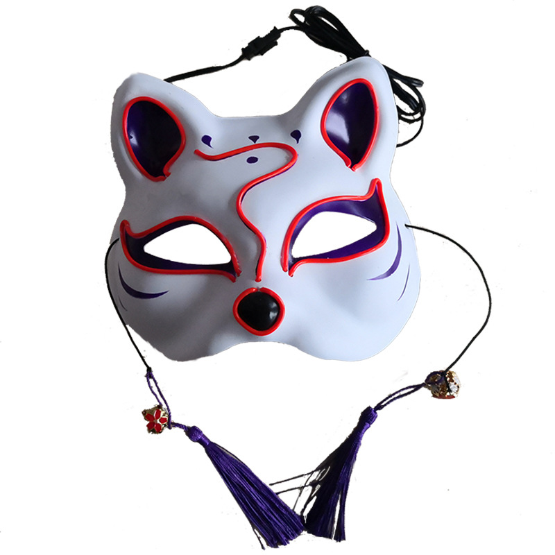 和风成人猫脸狐狸猫妖发光面具cosplay舞会古装头饰el发光面具