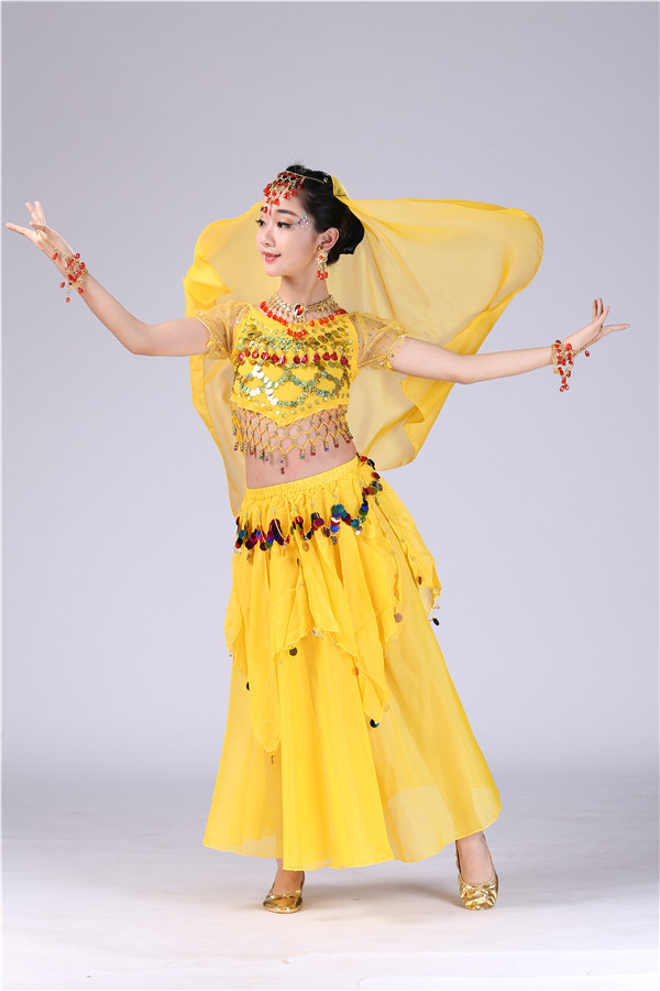 儿童肚皮舞演出裙套装 舞蹈少儿表演服 印度舞女童短袖长裙服饰