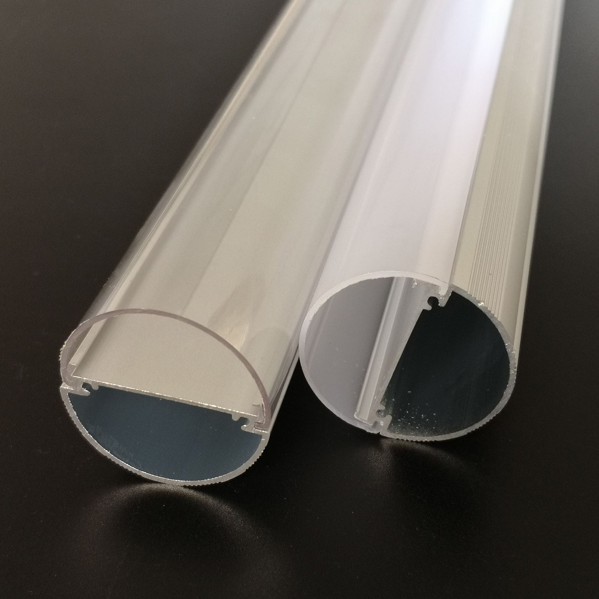 东莞挤出厂家供应t10铝塑灯管外壳 透明罩 条纹灯罩 6063铝型材