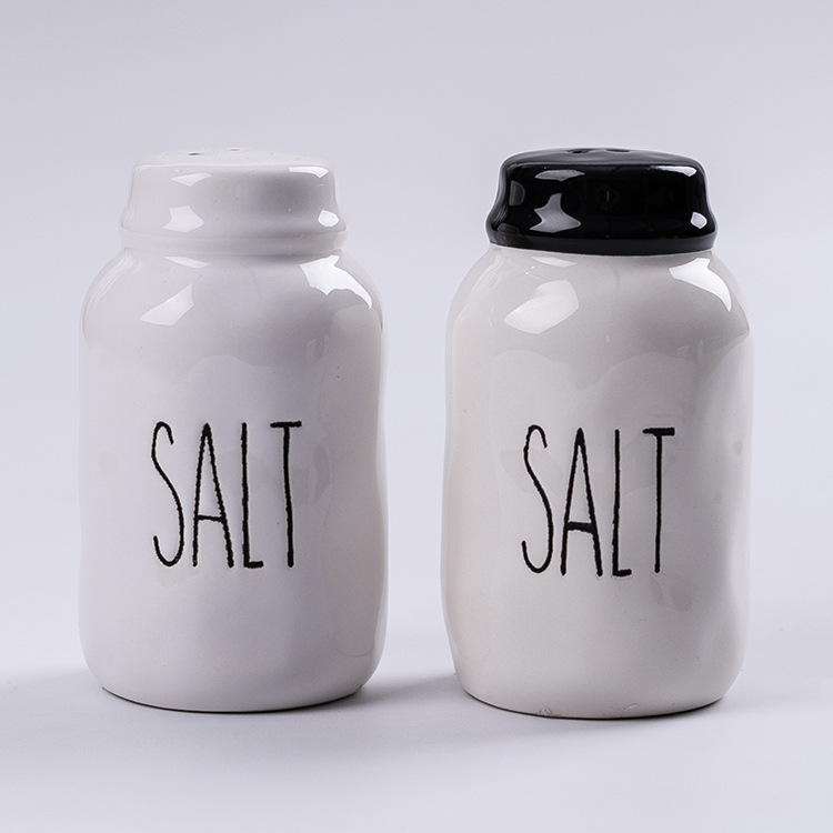陶瓷胡椒瓶 白色瓶子造型椒盐罐 黑色字母胡椒粉瓶 陶瓷调味瓶
