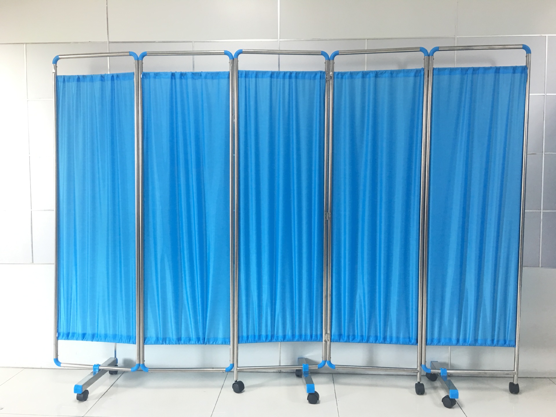 不锈钢医用屏风 病房隔断屏风 蓝色 可拆装 可移动 带小轮