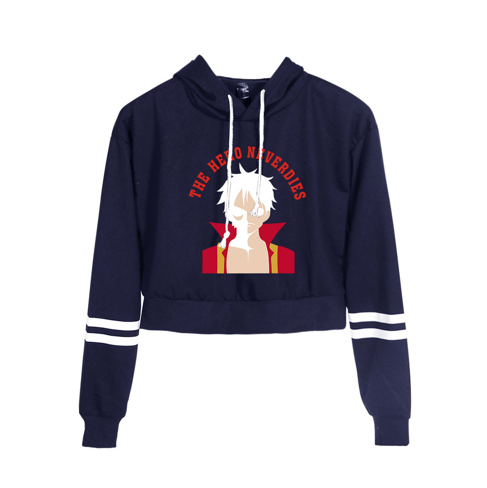 海贼王跨境日本动漫高腰露脐运动服连帽卫衣女款感衣服秋冬季