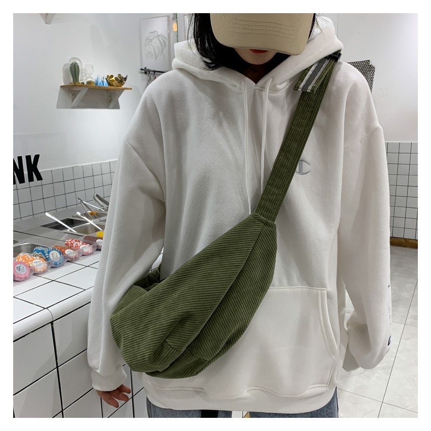 Dumpling Bag Women's 2019 Men's and Women's Ins Fashion Leisure Artistic Style Waist Bag Corduroy All-Match Crossbody Shoulder Bag