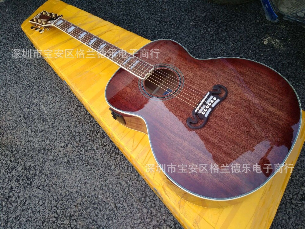 工厂批发43寸桃花心吉普赛gibson jumbo j200类手工面单木吉他
