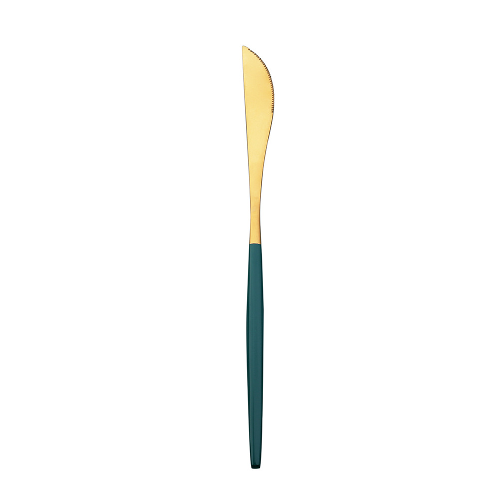 Q Thick round Handle 304 Emerald Spoon Fork Portugal Stainless Steel Knife and Forks Dark Green Tableware Peacock Green Gold Chopsticks