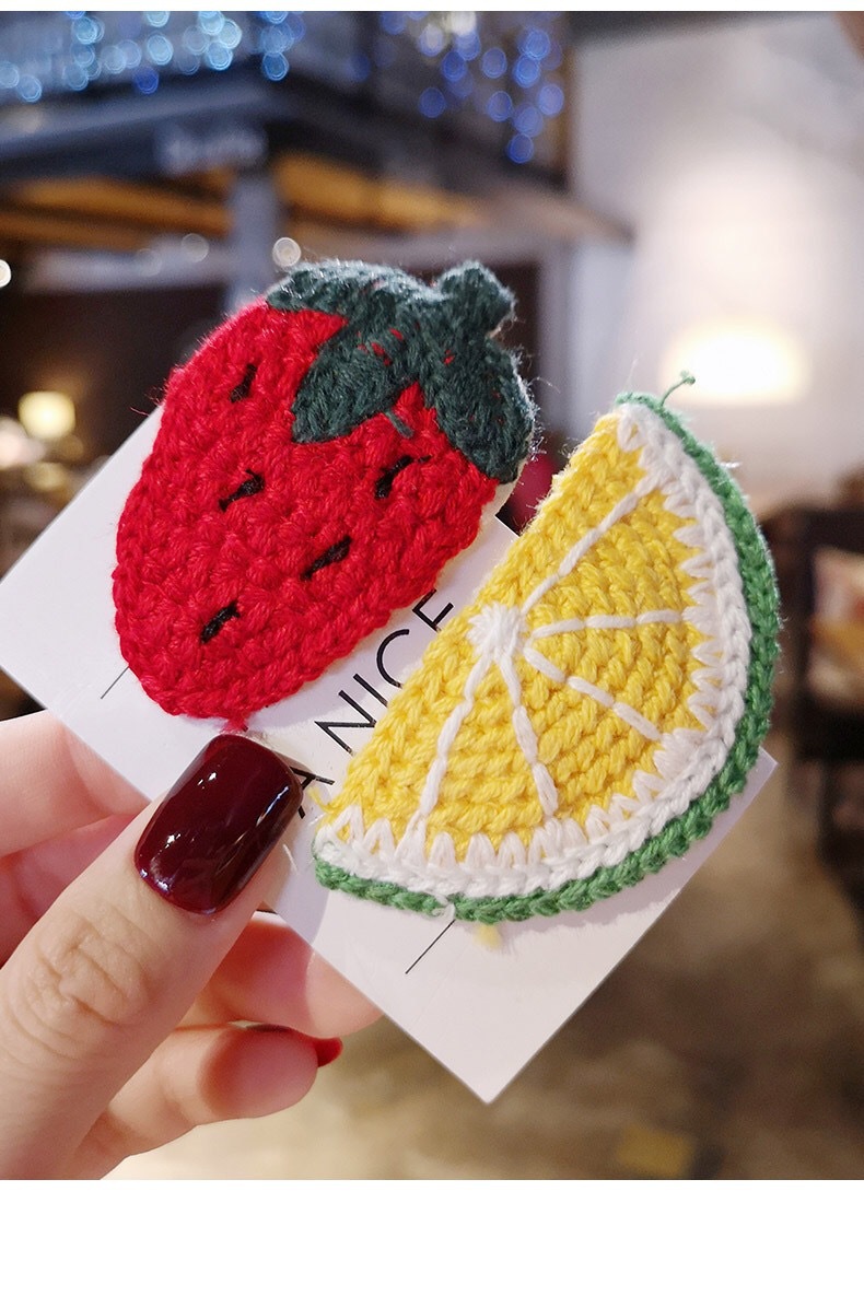 小香风毛线水果发夹女韩国lolita网红草莓边夹刘海夹发卡夹子头饰