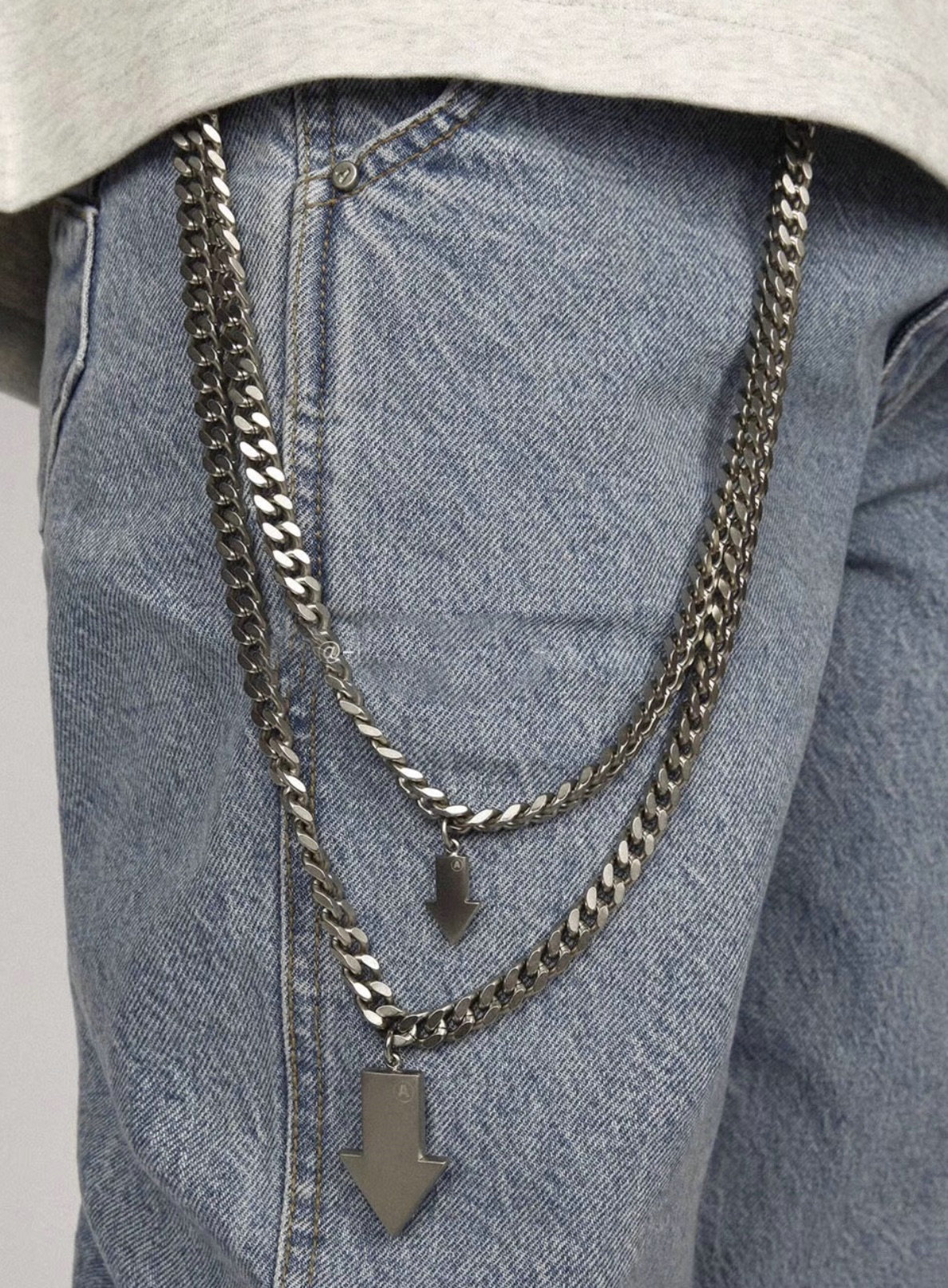 厂家批发嘻哈朋克多功能双层裤链70cm男士金属腰链服饰牛仔裤挂链