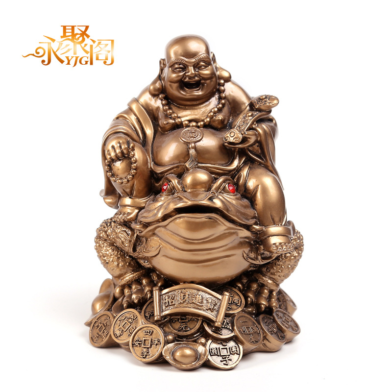 仿铜弥勒佛摆件 坐金蟾弥勒骑蟾蜍招财乔迁开业新居礼品摆件