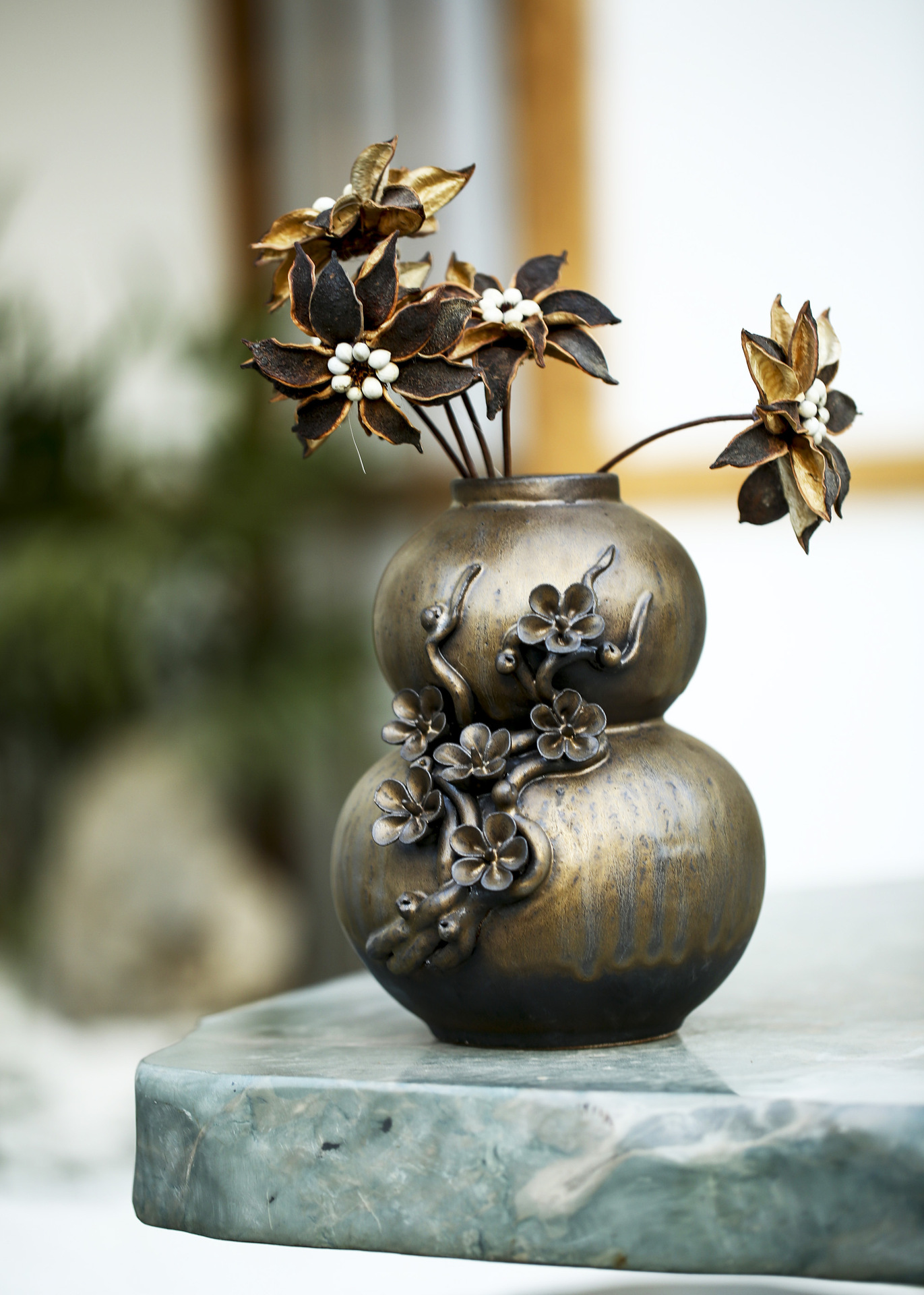 爆款原创葫芦艺术摆件陶瓷花瓶纯手工捏成室内茶楼软装佳品花器