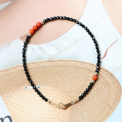 素尚 尖晶石手链女 天然黑尖晶细手串南红玛瑙 简约质感成品单圈