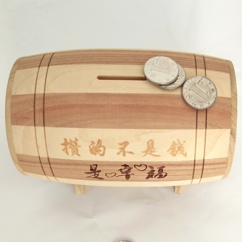 Wooden Craftwork Money Box Crafts Decoration Creative Practical Flower and Wood Bucket Mini Coin Bank Children Saving Pot Coin Bank