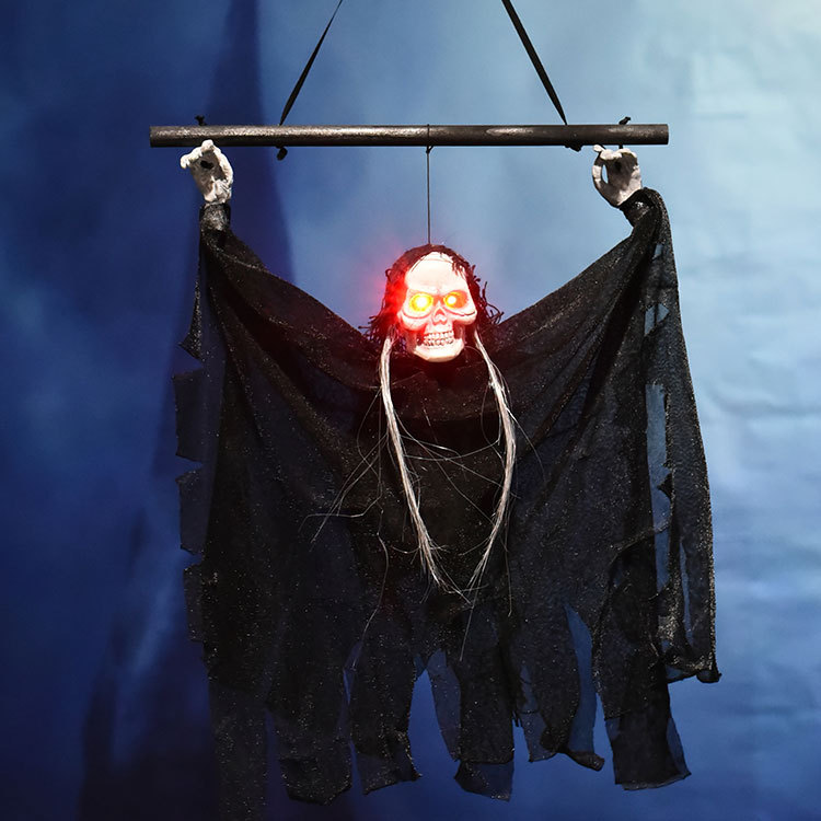 万圣节骷髅头小吊鬼 酒吧ktv装饰用品挂件电动发光小挂鬼整蛊道具