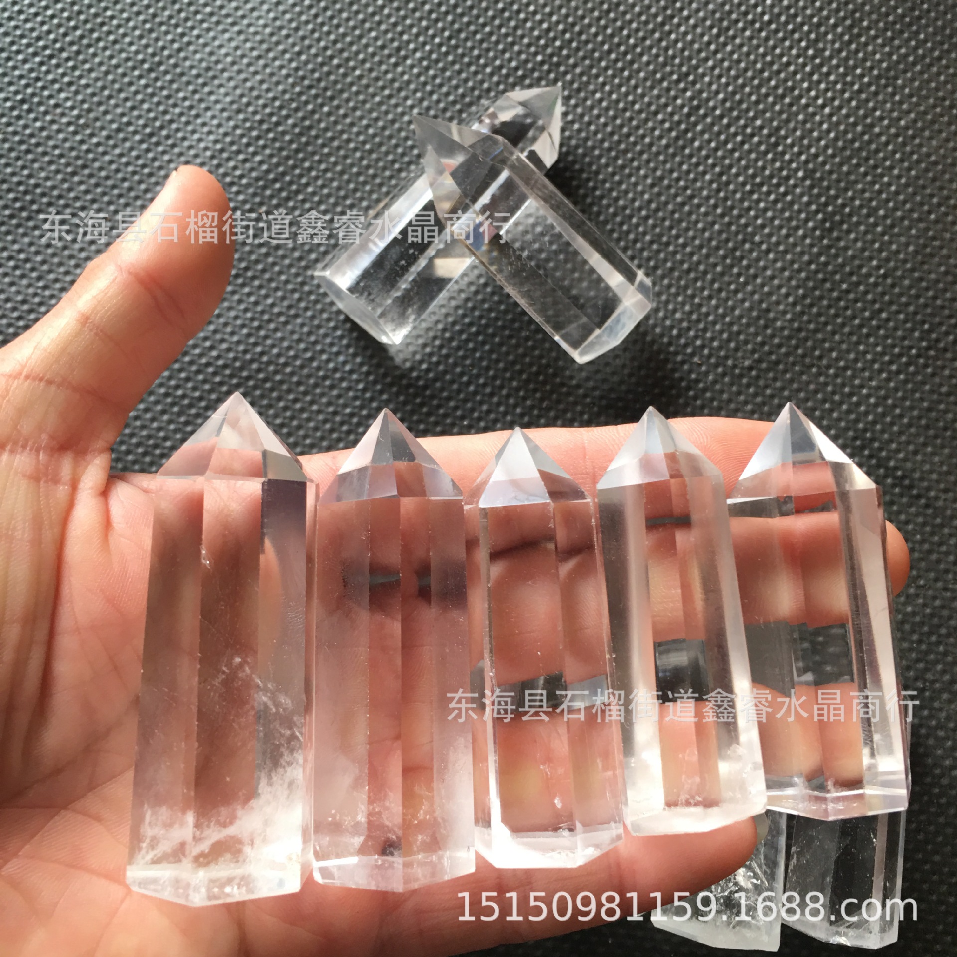 厂家批发白水晶柱单尖六棱柱水晶柱原石打磨摆件白水晶六角柱