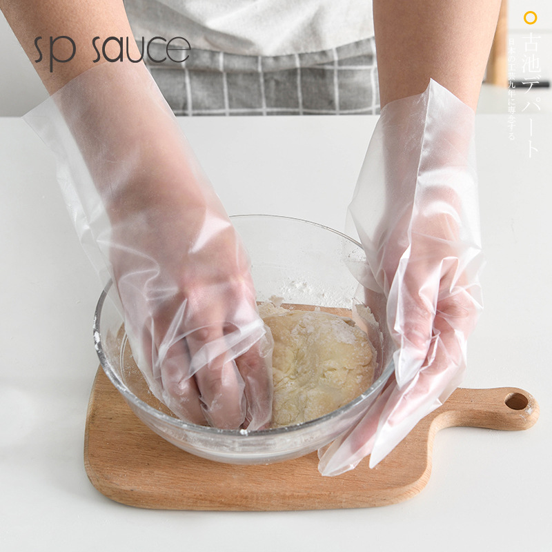 日本sp sauce食品级一次性cpe手套100个装餐饮透明色吃龙虾手套