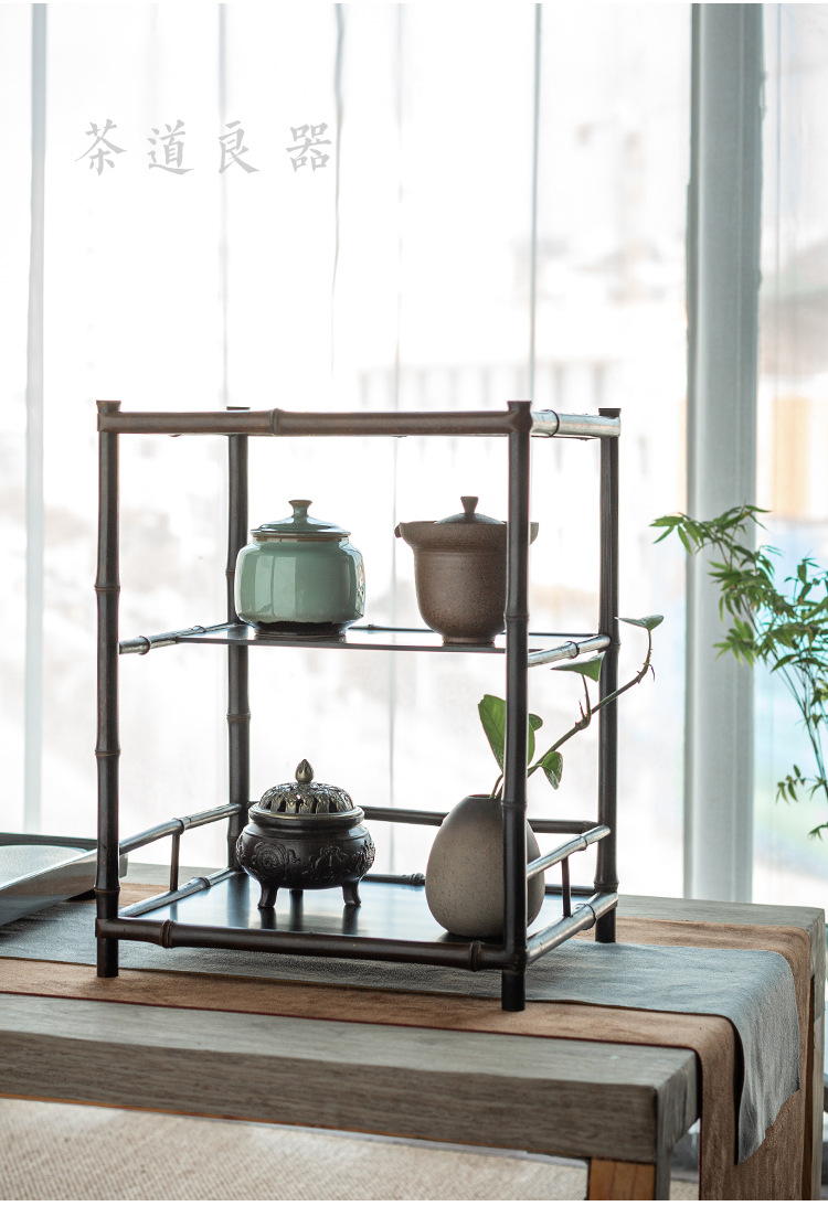 梅鹿竹紫竹茶棚茶具置物杯架茶道收纳架普洱茶架子茶饼架厂家直销