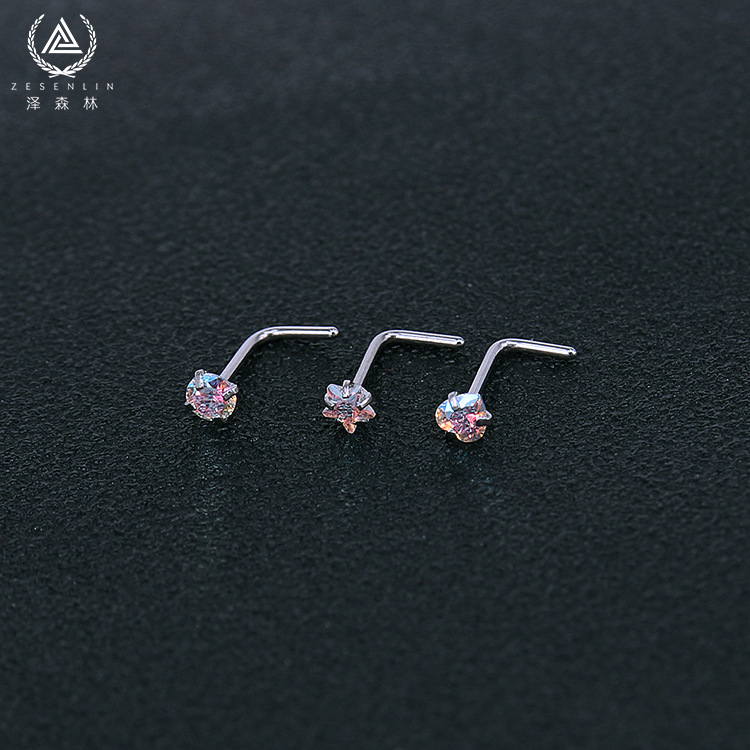 欧美气质镶钻aaa锆石侧鼻钉跨境电商亚马逊鼻环穿刺饰品批发现货