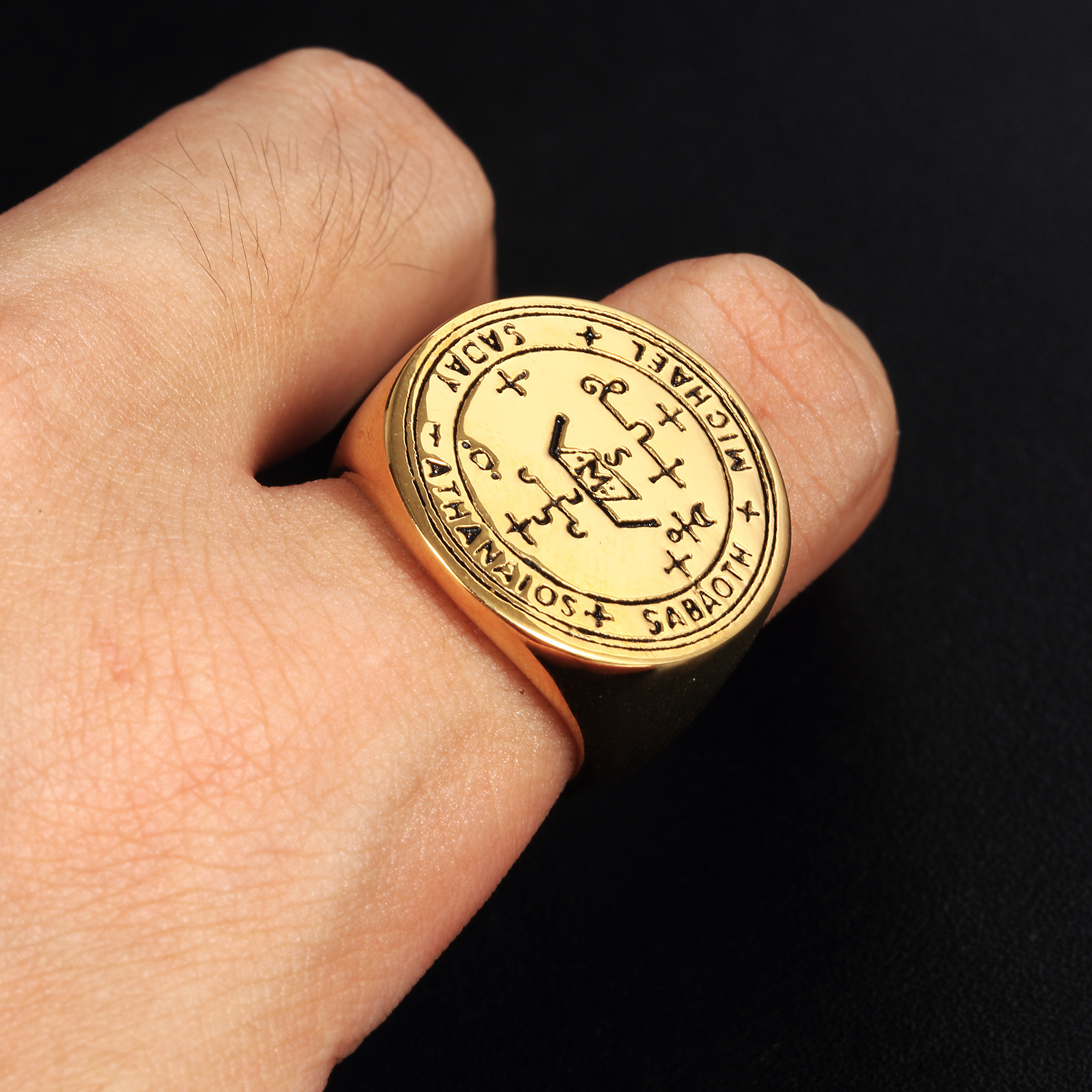 2020欧美外贸大天使所罗门护身符号戒指男钛钢百搭配饰跨境电商