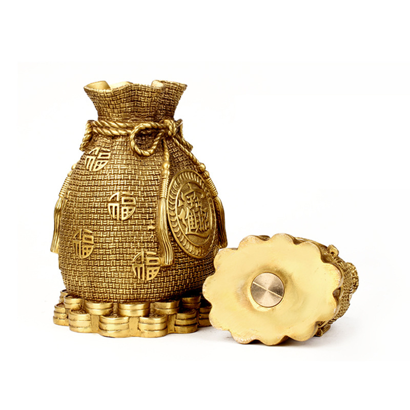 纯铜存钱罐摆件黄金袋客厅存钱袋福袋储蓄罐聚宝盆