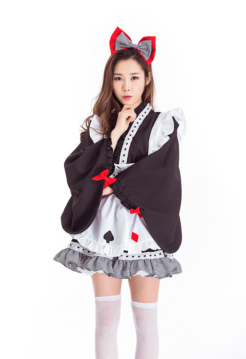 新款cos日本动漫女仆萌系4件套爱丽丝之和风女仆女佣装 大袖和服